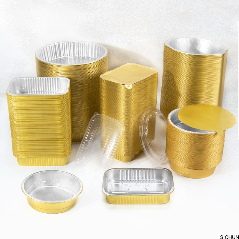 Custom Restaurant verwendet recycelbare Lebensmittel Backblech Blech Box Gold Silber Aluminium Lebensmittelfolie Behälter mit Deckel