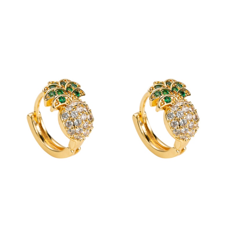 Frühling und Sommer Neue europäische und amerikanische grenzüberschreitende Quelle Ananasform Ohrringe Weibliche Kupfer Micro-Inlaid Zirkon Südkorea Nette einfache Ohrringe