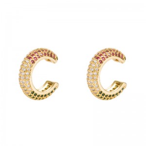 Ins europäische und amerikanische Ohrringe vergoldetes Messing mit farbigem Zirkon-Ohrringen Hip-Hop-Männer und Frauen ohne durchbohrte Ohrclips