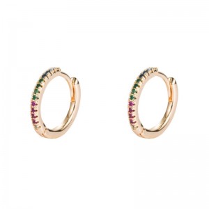 Europäische und amerikanische Persönlichkeit Mode Kaltwind leicht eingelegte Farbe Zirkon Messing vergoldet vergoldet Ohrschnalle-Kreis-Ohrringe Hip-Hop-Ohrring