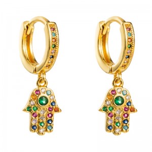 Kupfer Micro-Inline-farbige Edelstein-Ohrringe weibliche europäische und amerikanische Art Trend Persönlichkeit Palm Ohrringe kaltes Wind Net Red Ear Schmuck