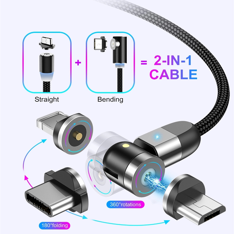 2. Gen 540 Rotation Micro USB Typ C Magnetische Ladekabel Nylon Geflochtene Magnetische Fast Lade USB-Kabel