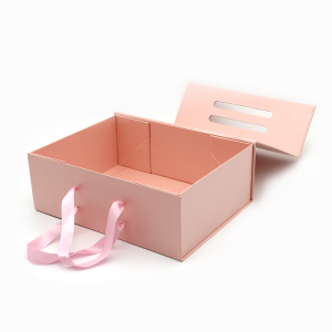 Benutzerdefinierte logo gedruckte faltpapier flache pack kosmetische geschenkverpackung rosa magnetische kästen mit griff