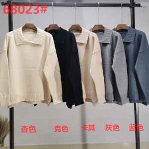 Lose und stilvolle einfache Knit-Revers einzelne Top 68023#