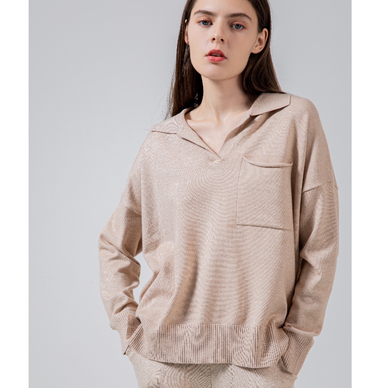Modischer Trend Einfache Freizeit Joker Basic Revers Strick Single Jacke 68057#