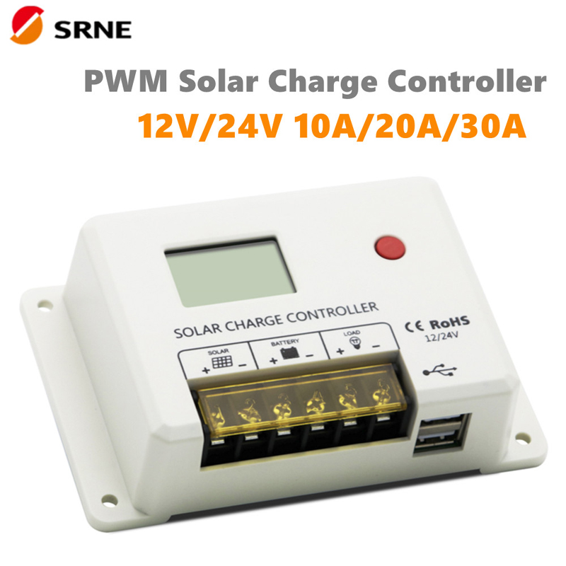 Neue SRNE PWM 10A 20A 30A Solarladungsregler 12V 24V Auto LCD-Display Dual USB 5V/2A-Anschluss für Blei-Säure-Lithium-Batterie