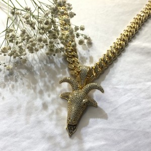 Zirkon Feste Hirschkopf Hip Hop Halskette