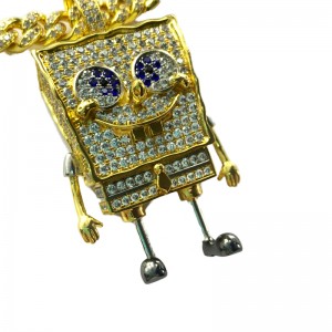 Mode Cartoon Spongebob SquarePants Inlaid Zirkon Anhänger Hip Hop Street Trend Halskette