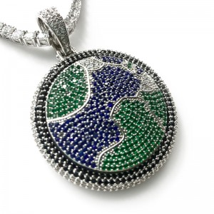 Neuer Full Zirkon Diamant drehbarer Erdanhänger indischer langer Handyriemen Halskette