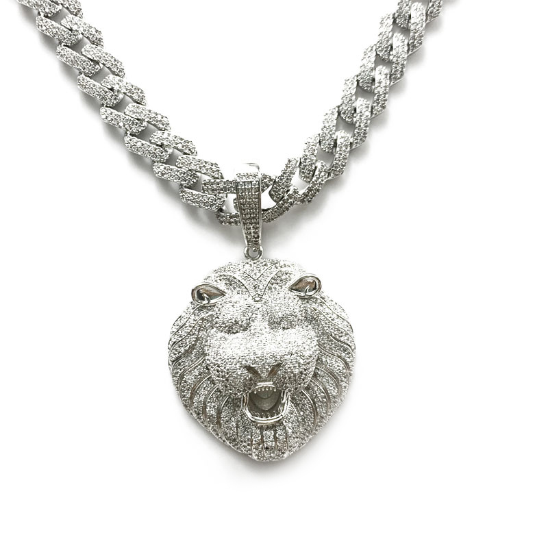 Real vergoldet personalisierter Hip Hop Kupfer Lion Head Anhänger mit kubanischer Kette Halskette