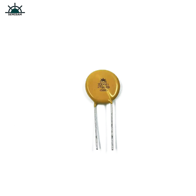 China ODM Electronics-Komponenten, Yellow Mov 20mm HVR20D681K Zinkoxid-Varistor für Stromversorgungsgeräte