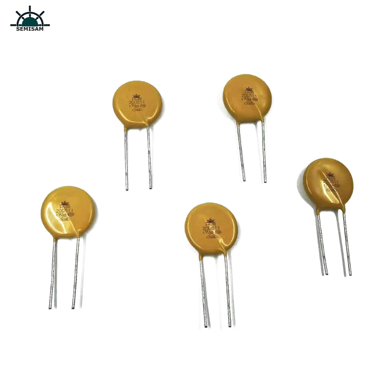 China ODM Electronics-Komponenten, gelber MOV 20mm HVR20D511K Zinkoxid-Varistor für Stromversorgungsgeräte