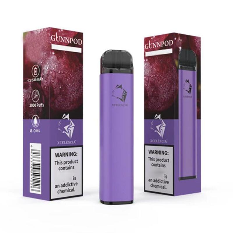 Gunnpod 2000 Puffs Vorgefüllt Einweg-VAPE 1250MAH Batterie E Zigarette Desivce 18350 8ml Vaporizer Starter Kit VS ELF BAR 20 Flavs Pen Pod Puff Gunpod