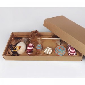 Haustier holzstange feder lustige katze stick kombination katze spielzeug set box sieben stück maus siseal ball lustige katze artefakt