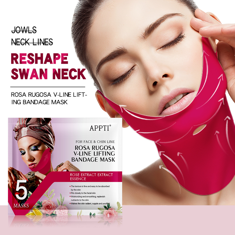 APPTI Rose Rugosa V-Line Hubing Bandage Maske Gesicht Abnehmen Riemen Schönheit Doppelkinn Reduzierer Hydrogel Gesichtsmaske, um das Kinn anzuheben und Haut festziehen