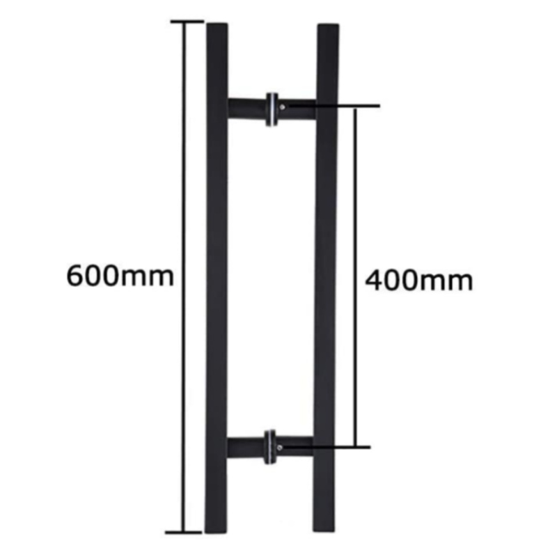 SS-031 Schwarz hochwertiger Edelstahl-Glas-Tür-Schiebetür Griff H Form Doppelseite, 24 Zoll quadratische Schiebetürgriff