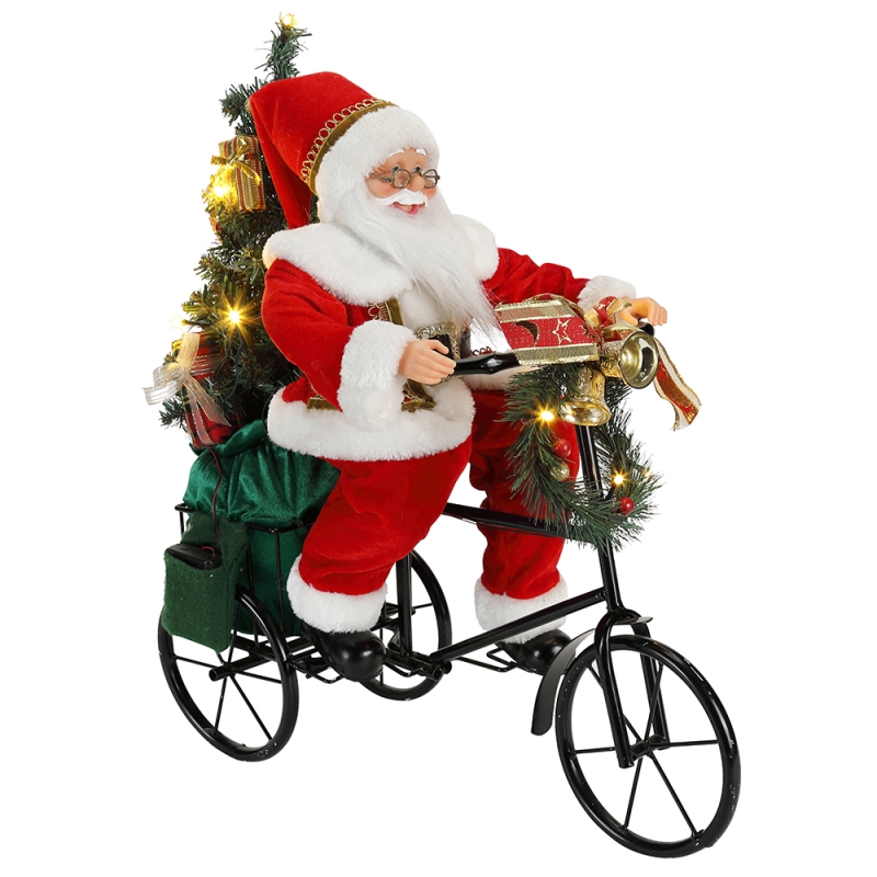 45 cm Santa Claus sitzt auf Dreirad Beleuchtung Weihnachtsdekoration Figur Collection Stoff Holiday Festival benutzerdefinierte Artikel