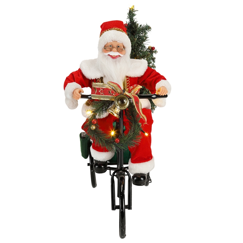 45 cm Santa Claus sitzt auf Dreirad Beleuchtung Weihnachtsdekoration Figur Collection Stoff Holiday Festival benutzerdefinierte Artikel