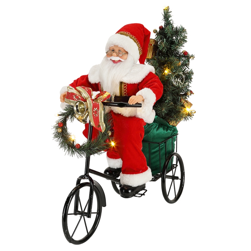 45 cm Santa Claus sitzt auf Dreirad Beleuchtung Weihnachtsdekoration Figur Collection Stoff Holiday Festival benutzerdefinierte Artikel