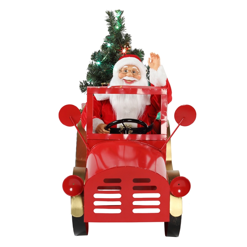 160cm Musical Animated Santa Claus sitzt auf LKW Weihnachtsverzierungen Sammlung Urlaub Dekoration Figur Netzteil AC Adapter