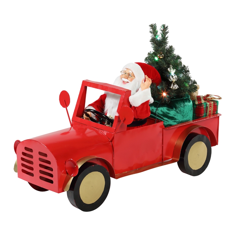 160cm Musical Animated Santa Claus sitzt auf LKW Weihnachtsverzierungen Sammlung Urlaub Dekoration Figur Netzteil AC Adapter