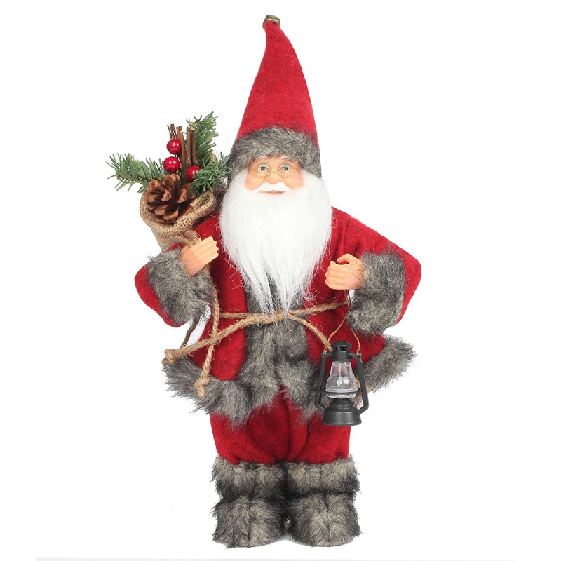 14inch stehend rot Santa Claus Ornament Dekoration Figur mit Öllampe und Kiefernkegel in der Tasche Weihnachtsfestfestival