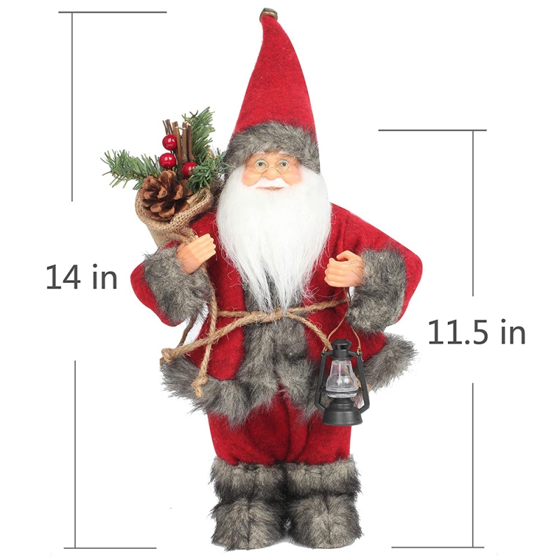 14inch stehend rot Santa Claus Ornament Dekoration Figur mit Öllampe und Kiefernkegel in der Tasche Weihnachtsfestfestival