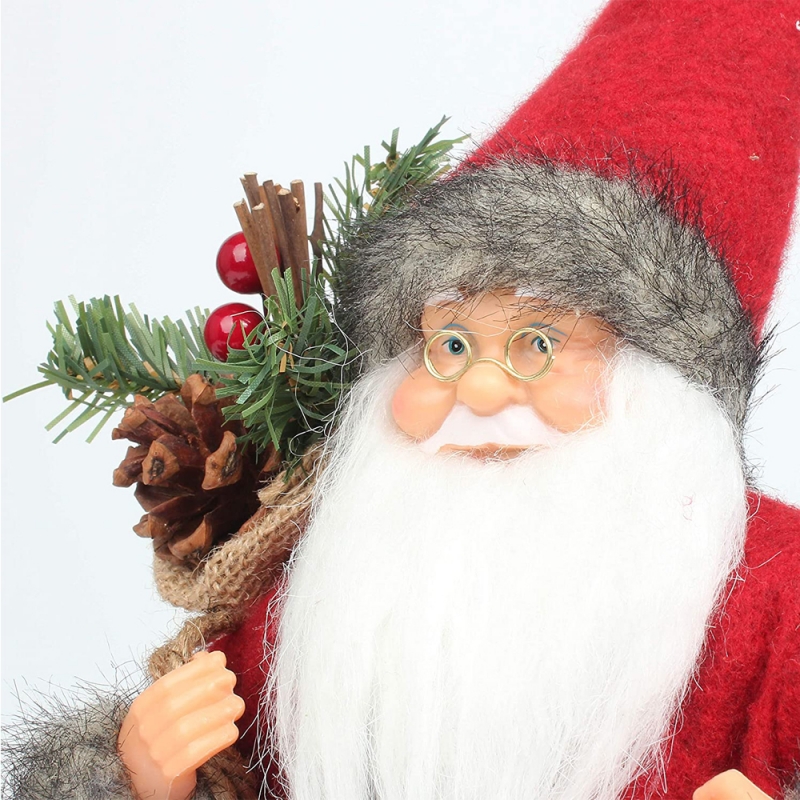 14inch stehend rot Santa Claus Ornament Dekoration Figur mit Öllampe und Kiefernkegel in der Tasche Weihnachtsfestfestival