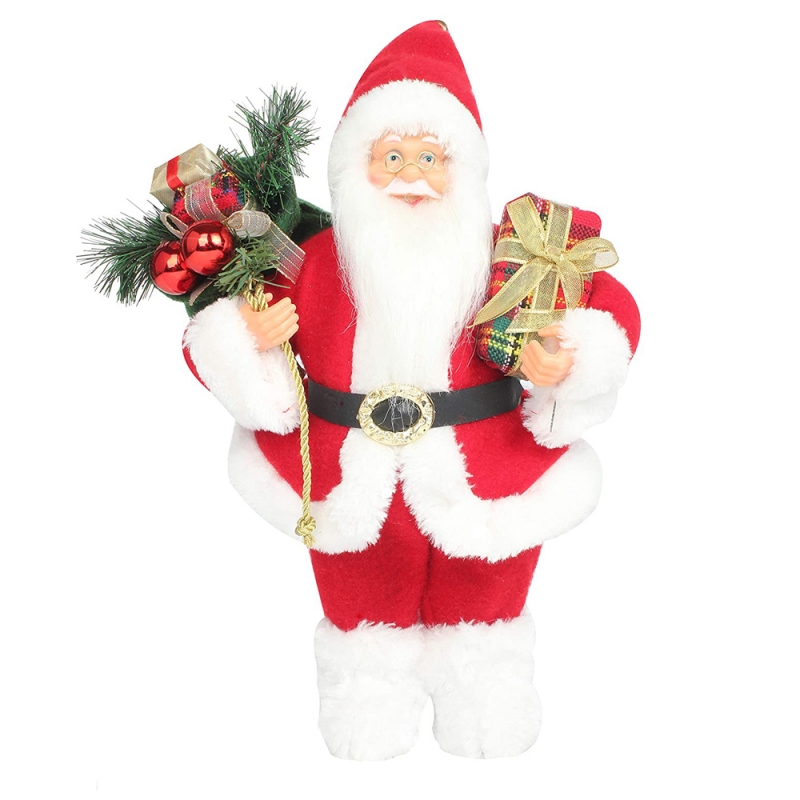 14inch stehend rot weihnachten santa claus figur mit geschenk box kiefernadel kunststoff traditionelle ornament urlaub dekoration