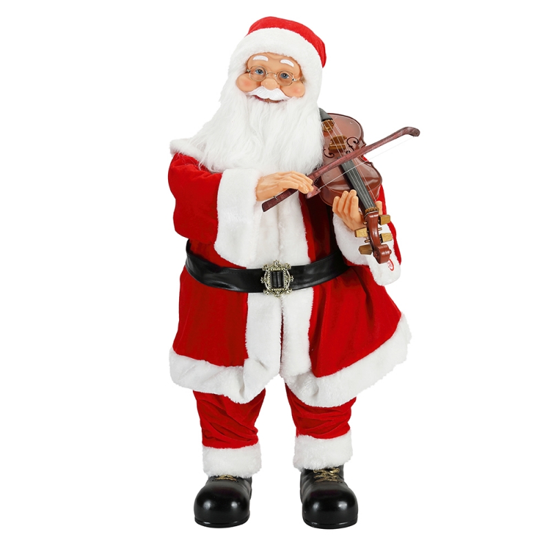 80cm Animierte Weihnachtsbeleuchtung Musical Santa Claus mit Geige Ornament Dekoration Traditionelle Holiday Figur Collection