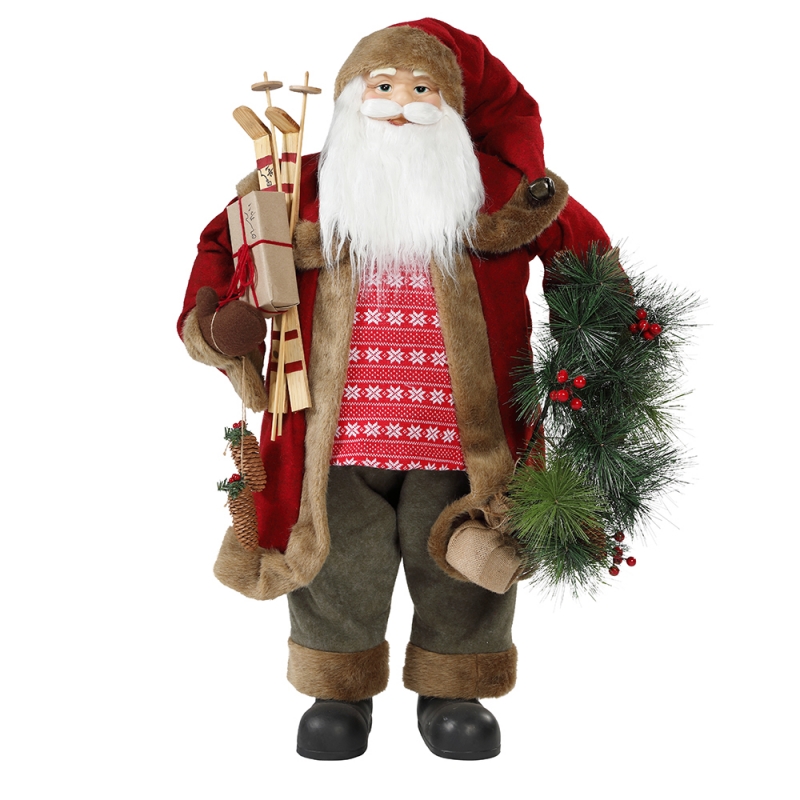 30 ~ 110cm Weihnachten stehend Santa Claus mit Kranz Ornament Dekoration Traditionelle Figurenkollektion Weihnachtserie