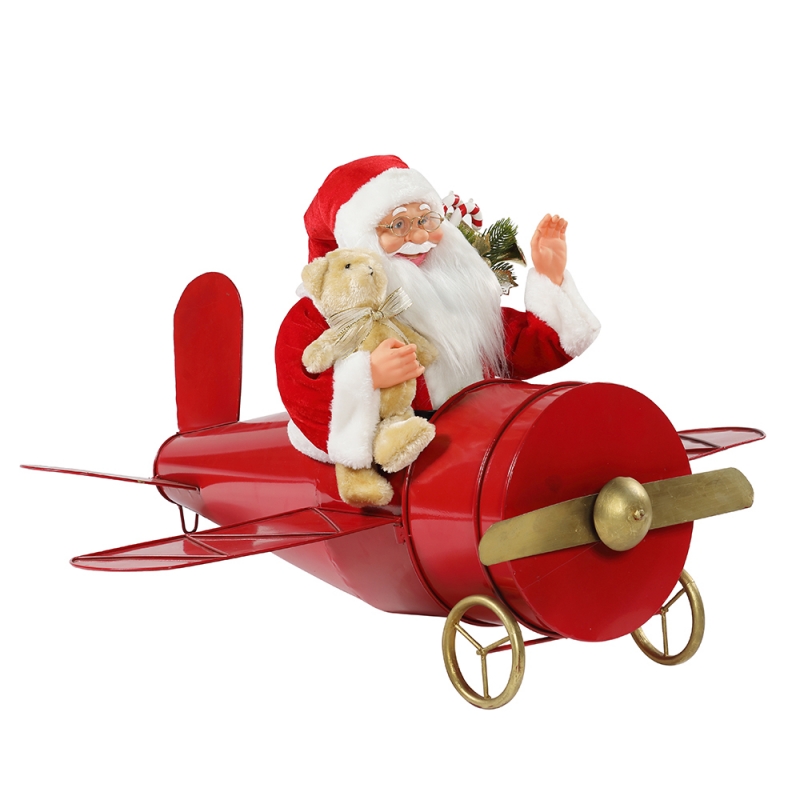 80cm Weihnachten musikalische Animierte Santa Claus sitzend rotes Flugzeug Dekoration Figur Classic Holiday Ornament Geschenke Kollektion