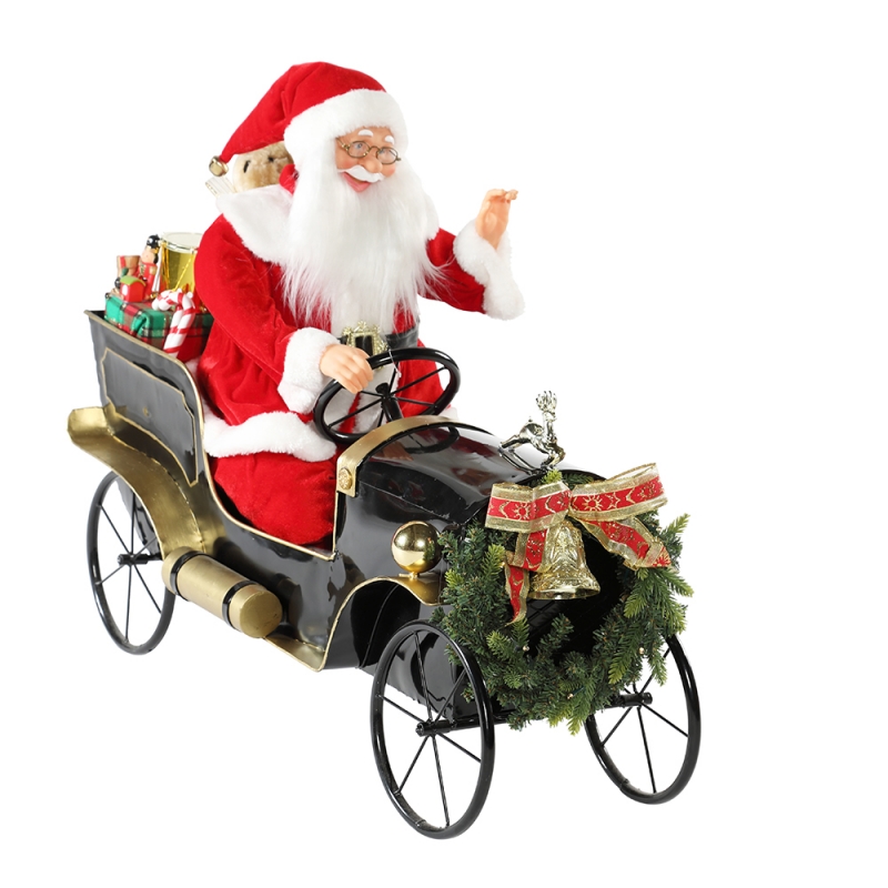 80cm Animierte Weihnachtsauto Santa Claus mit Beleuchtung Musical Ornament Dekoration Figurine Collection Traditionelle Weihnachten