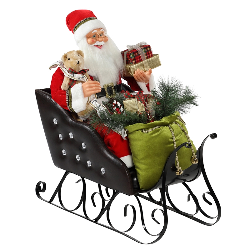 80cm Sitzen Schlitten Santa Claus mit Beleuchtung Ornament Weihnachten Dekoration Traditionelle Weihnachtsfestinerei