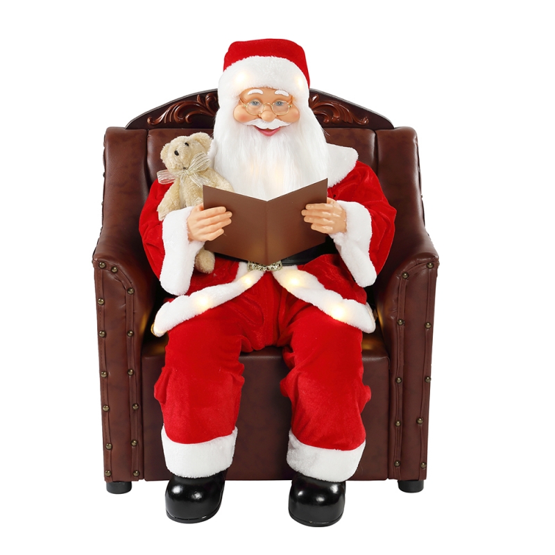 80cm Sofa Santa Claus mit Beleuchtung Musical Ornament Weihnachtsdekoration Holiday Figur Collection Traditionelle Weihnachten