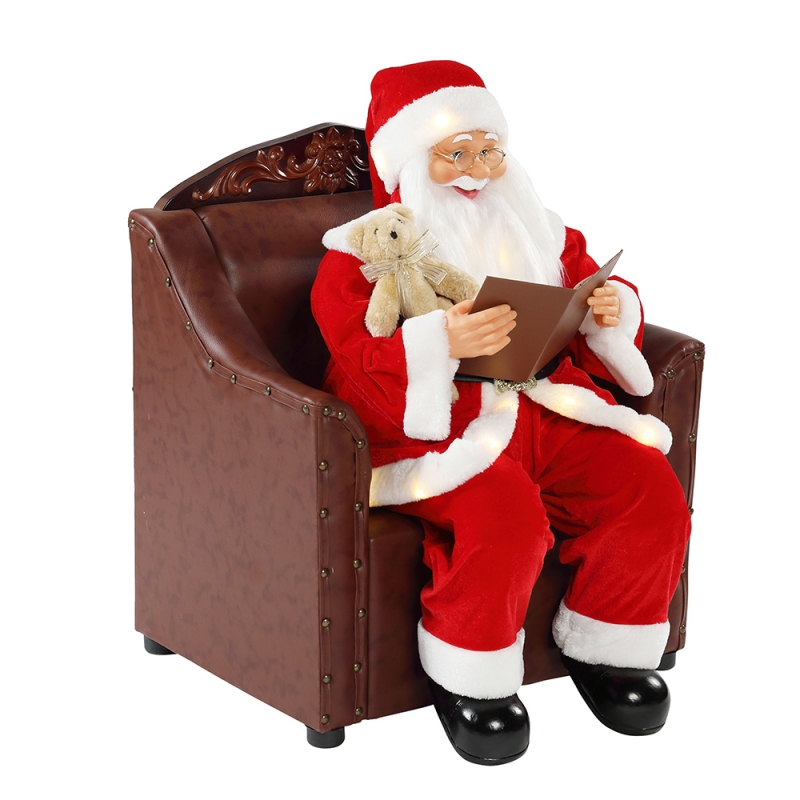 80cm Sofa Santa Claus mit Beleuchtung Musical Ornament Weihnachtsdekoration Holiday Figur Collection Traditionelle Weihnachten