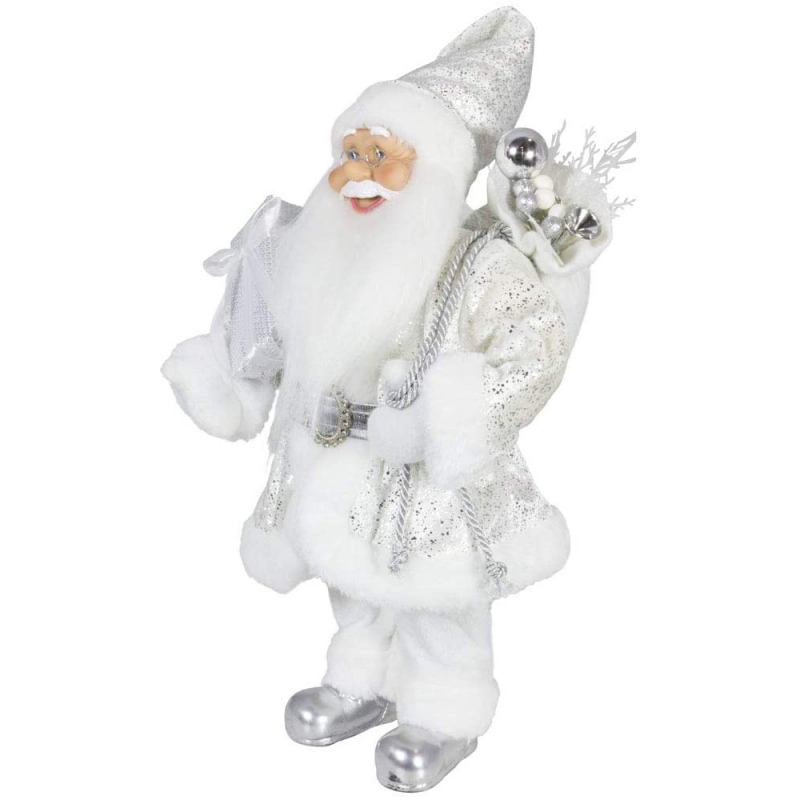 Edles 45 cm Weihnachtsdekoration Stehender Weihnachtsmann in Silber Weihnachtsbaum Ornamente Versorgung Traditionelle Weihnachtsfigur