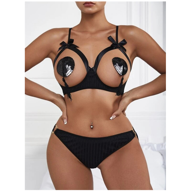 Frauen Bowknot Tangas Sexy Dessous Nachtwäsche Set Damen Erotische Spitze Sexy Wäsche