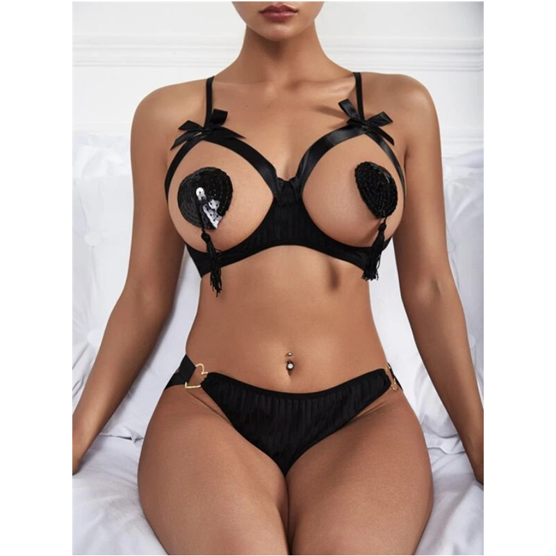 Frauen Bowknot Tangas Sexy Dessous Nachtwäsche Set Damen Erotische Spitze Sexy Wäsche