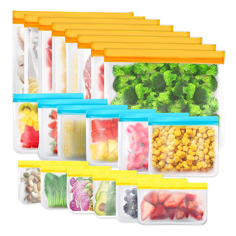 Kundenspezifische Großhandel wiederverwendbare Aufbewahrungstaschen, BPA-freie Silikon-Lebensmittel-Taschen