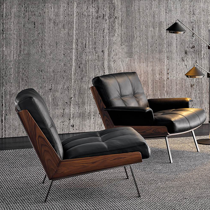 Italienischer Stil Hotel Lobby Holz Modern Luxus Echtes Leder Liegestuhl Für Wohnzimmermöbel