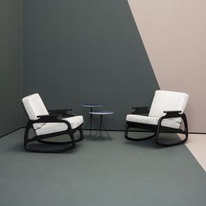 Französischer Holzrahmenstoff Einzelsofa-Armstuhl Moderne Lounge-Akzentstühle für Wohnzimmermöbel