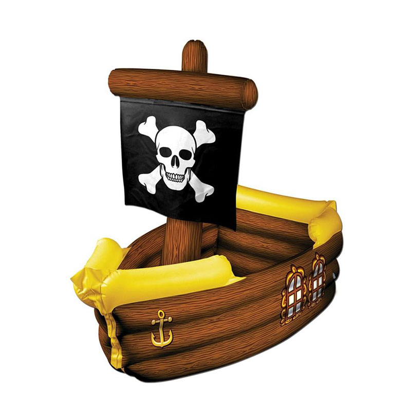 Aufblasbares PVC-braunes und gelbes Piratenschiff mit Kreuzungs-Flagge, dekorativer Partei-Getränk-Kühler-Spielzeug