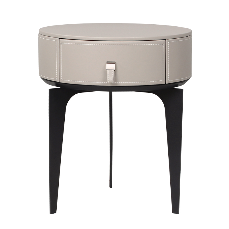 grauer Leder Nachttisch Mini kleiner moderner Luxus runder Nachttisch schmal