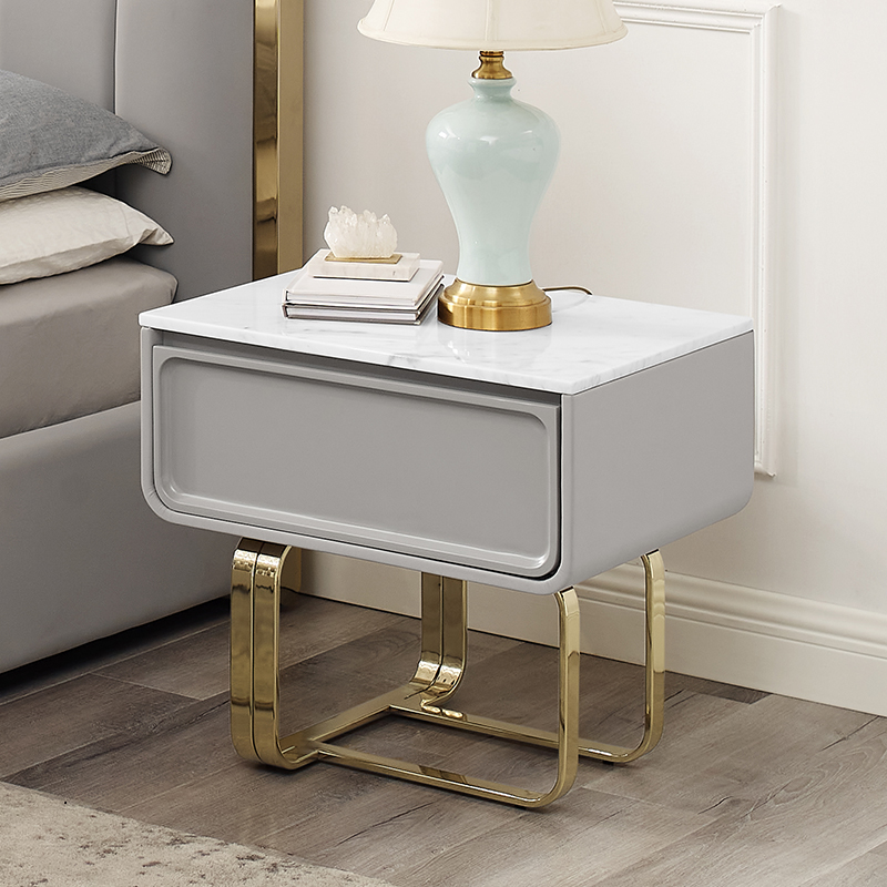 Französisch Gold Edelstahl Bein Nachttisch Luxusnatürlicher Marmor Nachttischschrank