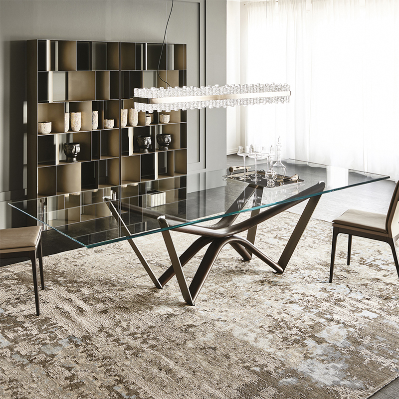 Italienisch luxuriöser luxuriöser rechteckig rechteckigem Glas Top Esstisch Set 8 Sitz
