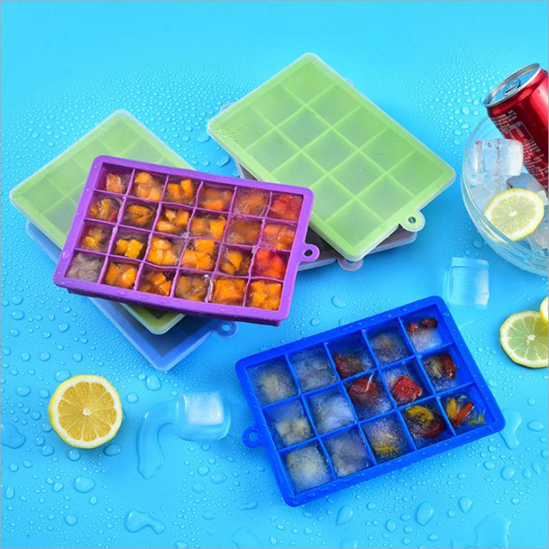 BPA-freies 15-Kavitorie-Silikon mit Abdeckung Eismascherinform quadratische Form Silikon Eisform Eiswürfelschalen