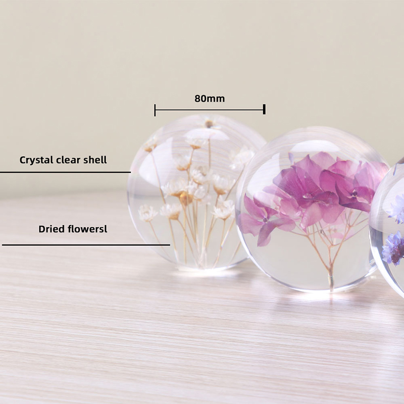 Custom 3d 7 cm 8 cm 9cm Harzkugel Natürliche Blumenpflanze Real Löwenzahn Papiergewicht für Weihnachtsgeschenke Kristallglas Wohnkultur