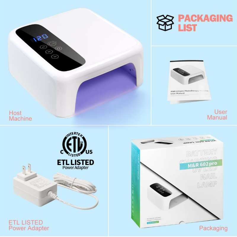 M&R 602pro -Kabelless -LED -Nagelschein, drahtloser Nageltrockner, 72W wiederaufladbares LED -Nagellicht, tragbare Gel UV -LED -Nagellampe mit 4 Timer -Einstellungssensor und LCD -Display, professionelle LED -Nagellampe für Gelpolitur