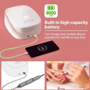 M&r P30pro kordless UV LED -Nagelschein, 60W wiederaufladbares UV -Licht für Nägel drahtloser LED -Nagelentrockner mit USB -Anschluss für Ladephone und Nagelbohrer, professionelle Nagelampe für Gelnagellack